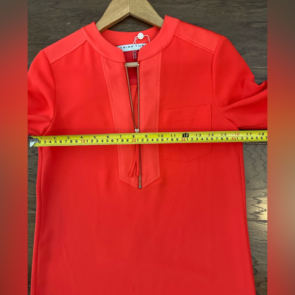 NWOT Trina Turk Women's XS Kaiko Orange crepe Shift dress  3/4 sleeve - Picture 13 of 13